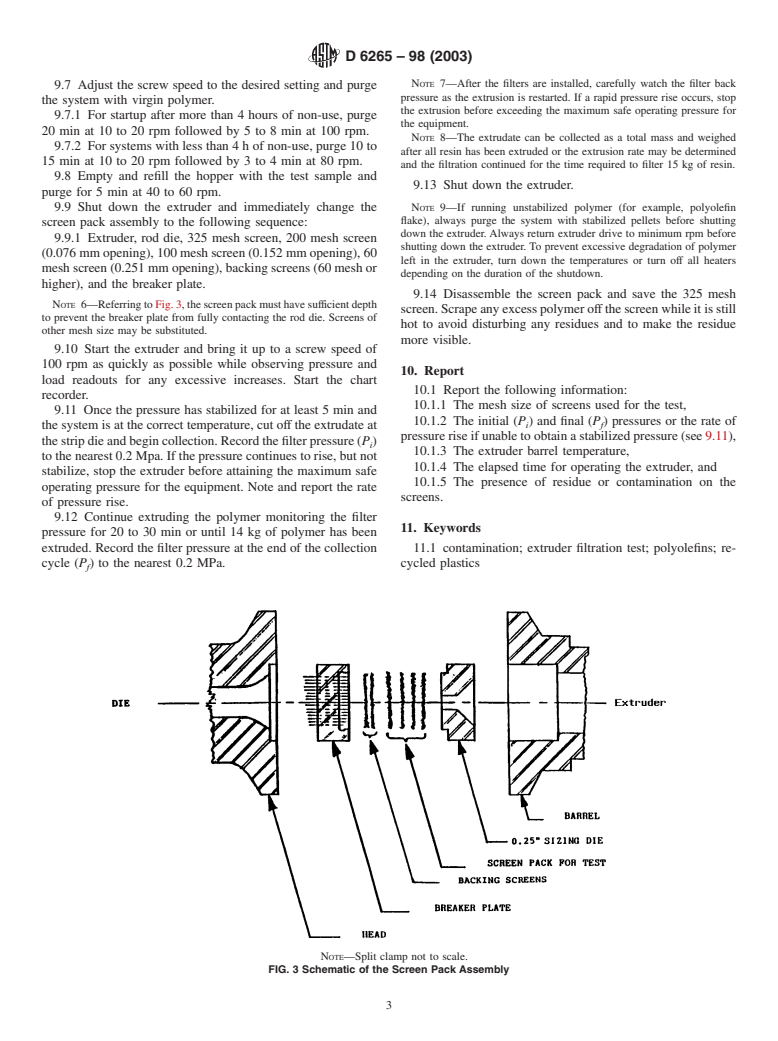 ASTM D6265-98(2003) - Standard Practice for Separation of Contaminants in Polymers Using an Extruder Filter Test