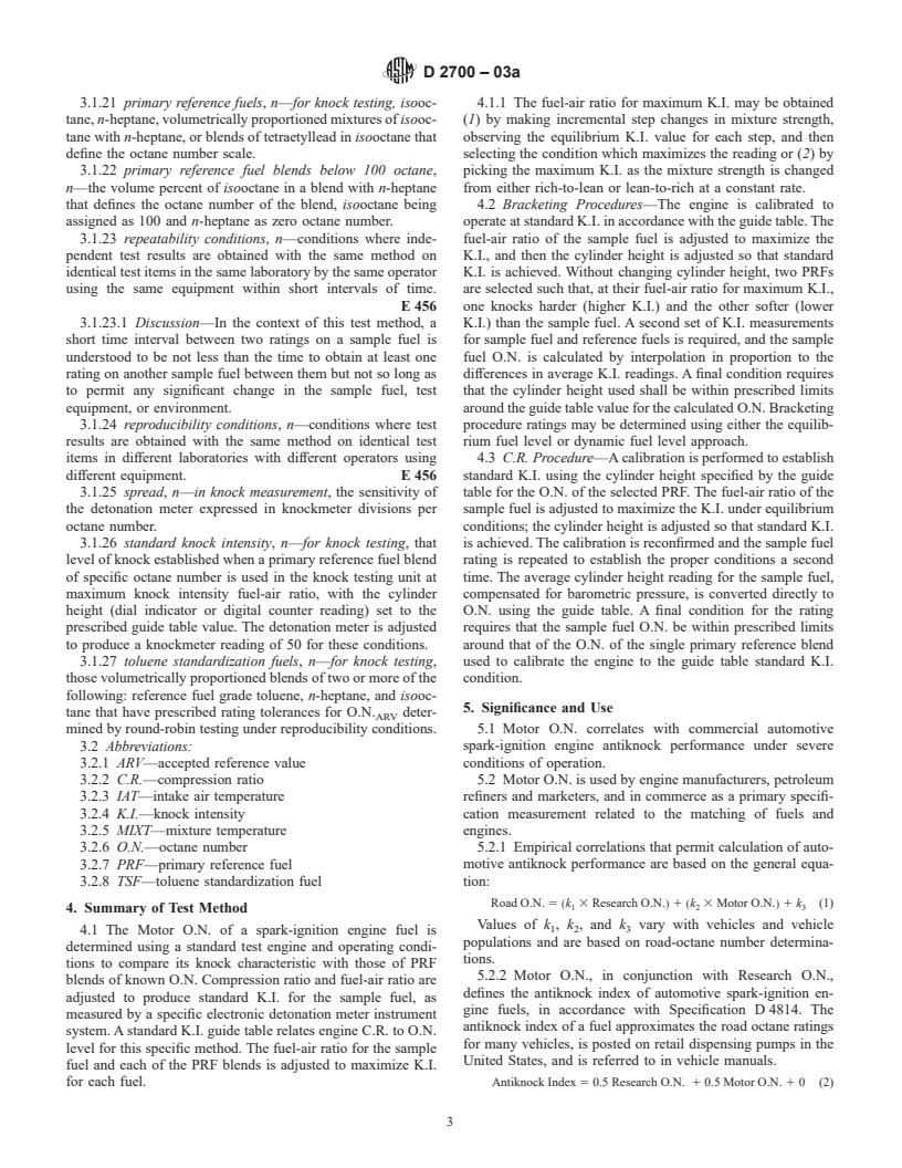 ASTM D2700-03a - Standard Test Method for Motor Octane Number of Spark-Ignition Engine Fuel