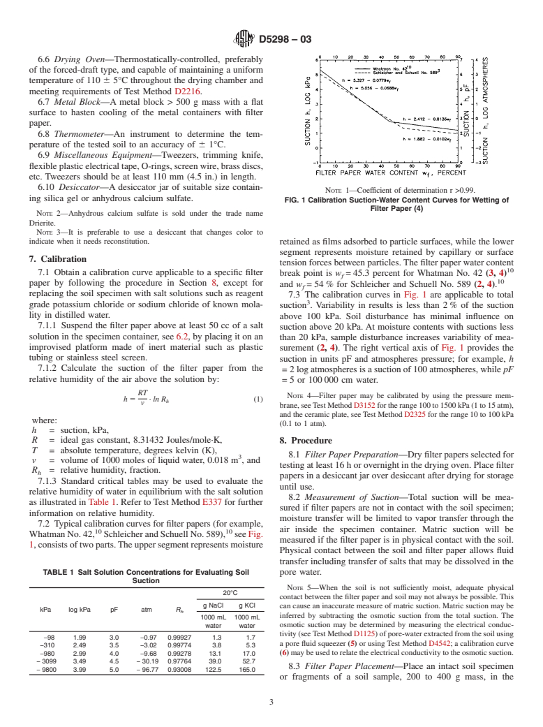 ASTM D5298-03 - Standard Test Method for Measurement of Soil Potential (Suction) Using Filter Paper