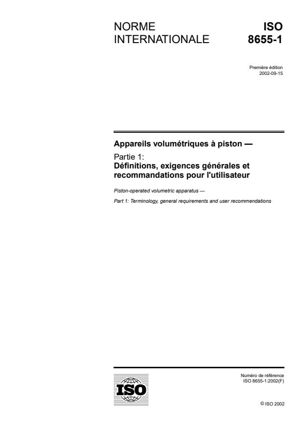 ISO 8655-1:2002 - Appareils volumétriques a piston