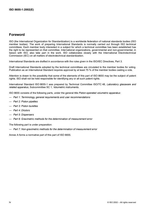 ISO 8655-1:2002 ISO 8655-1:2002 - Piston-operated volumetric apparatus - Page 4 preview