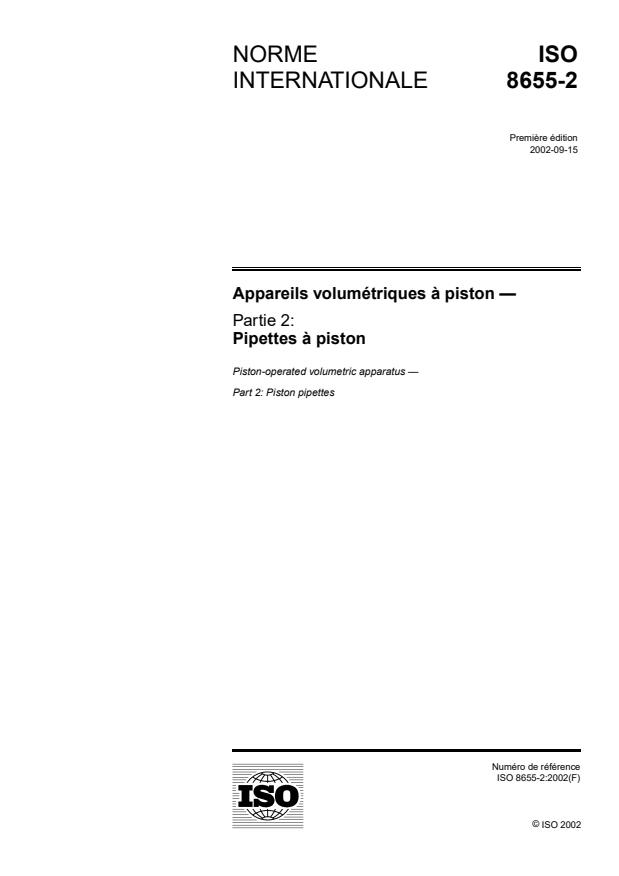 ISO 8655-2:2002 - Appareils volumétriques a piston