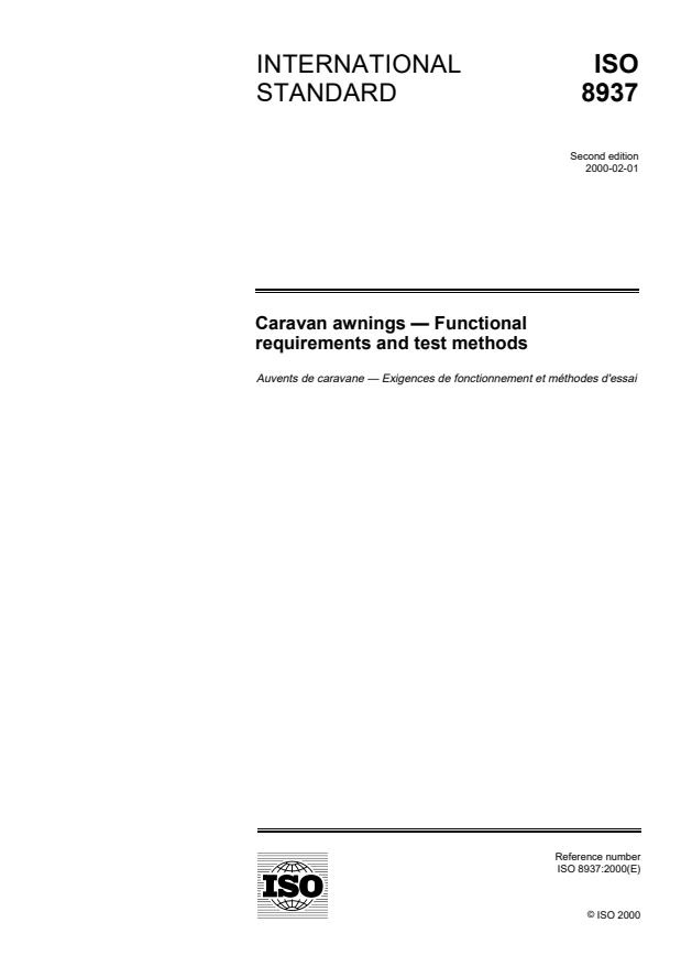 ISO 8937:2000 - Caravan awnings -- Functional requirements and test methods