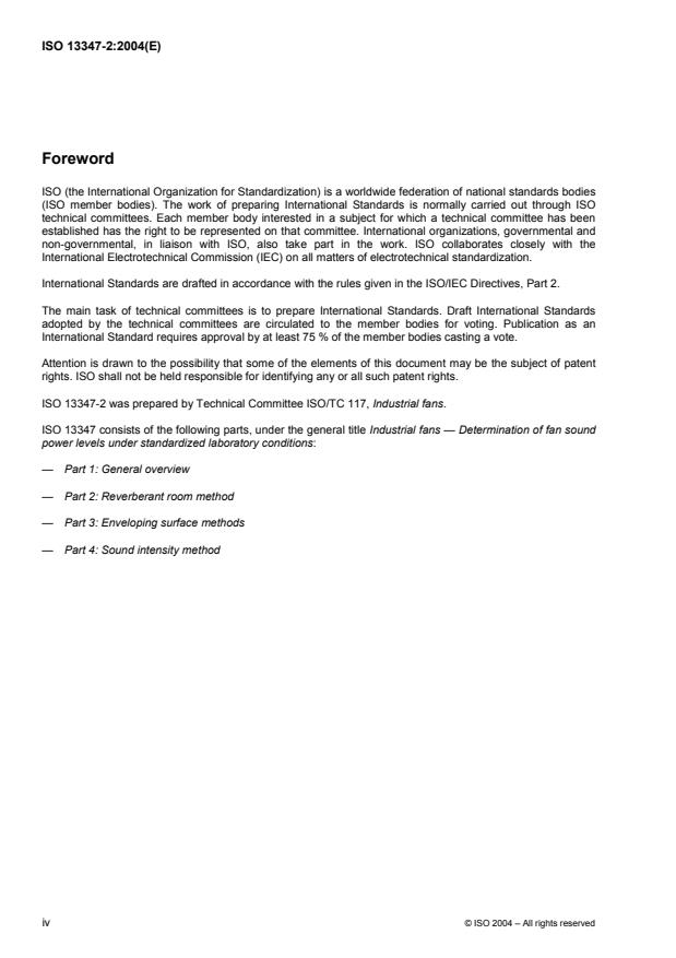 ISO 13347-2:2004 ISO 13347-2:2004 - Industrial fans -- Determination of fan sound power levels under standardized laboratory conditions - Page 4 preview