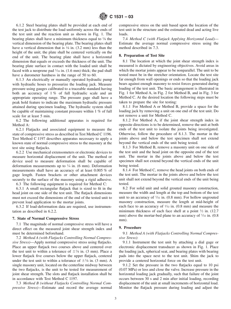 ASTM C1531-03 - Standard Test Methods for In Situ Measurement Of Masonry Mortar Joint Shear Strength Index