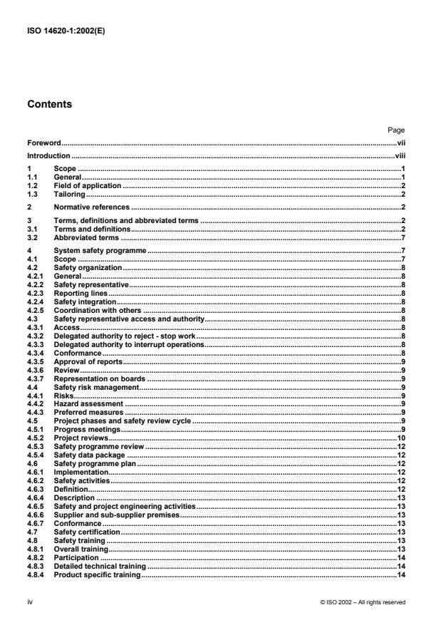 ISO 14620-1:2002 ISO 14620-1:2002 - Space systems -- Safety requirements - Page 4 preview