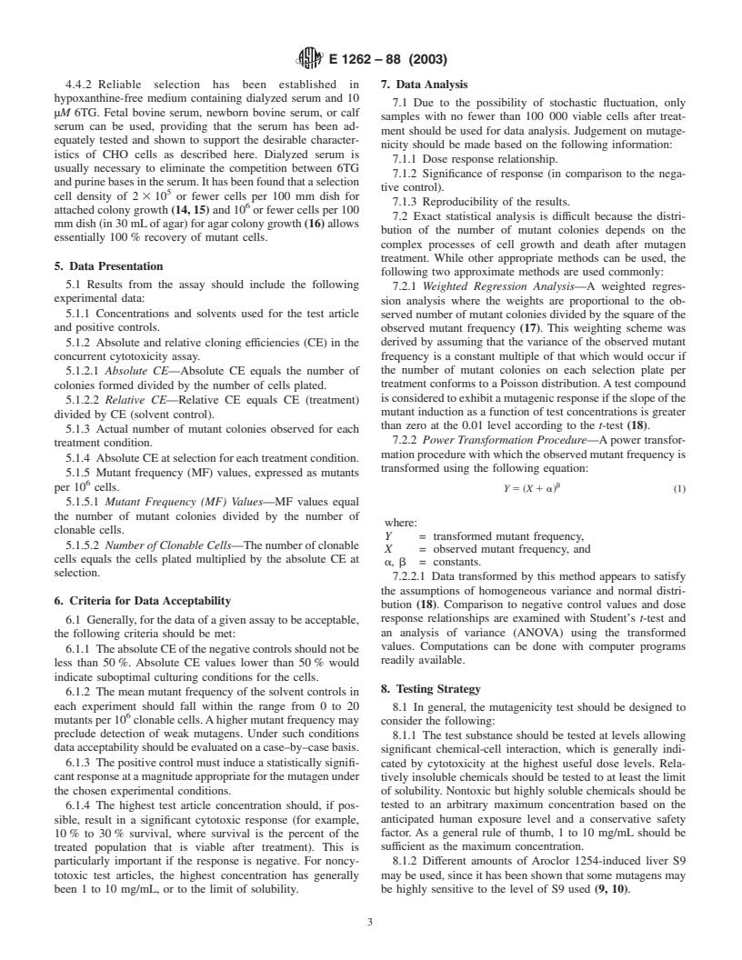 ASTM E1262-88(2003) - Standard Guide for Performance of the Chinese Hamster Ovary Cell/Hypoxanthine Guanine Phosphoribosyl Transferase Gene Mutation Assay