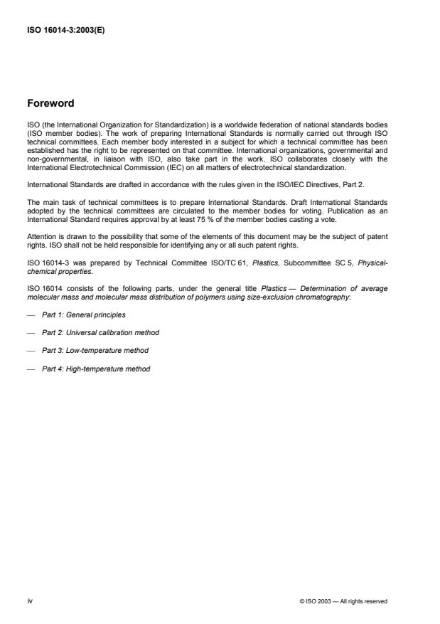 ISO 16014-3:2003 ISO 16014-3:2003 - Plastics -- Determination of average molecular mass and molecular mass distribution of polymers using size-exclusion chromatography - Page 4 preview