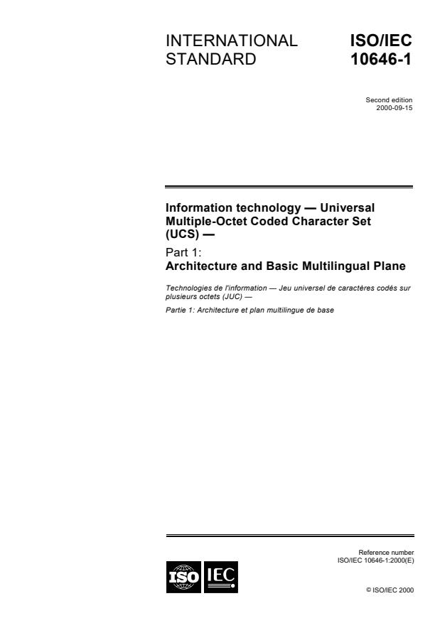 ISO/IEC 10646-1:2000 - Information technology -- Universal Multiple-Octet Coded Character Set (UCS)