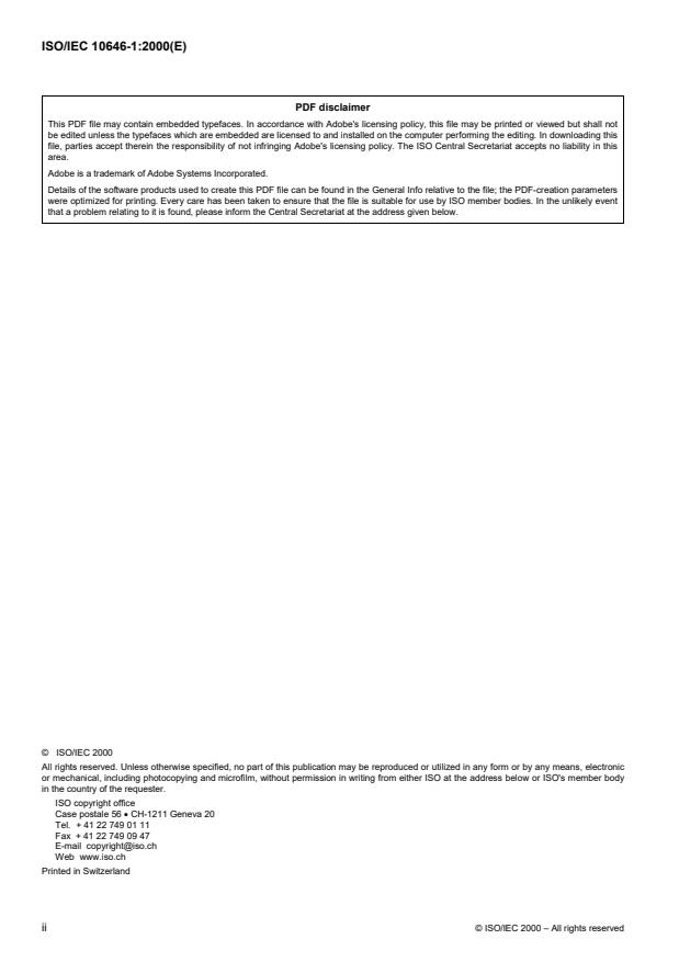 ISO/IEC 10646-1:2000 ISO/IEC 10646-1:2000 - Information technology -- Universal Multiple-Octet Coded Character Set (UCS) - Page 2 preview