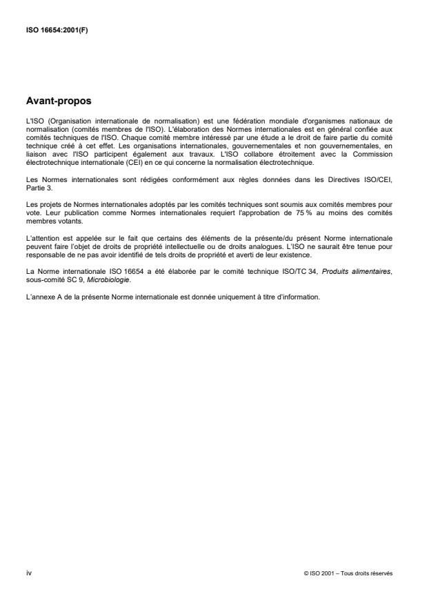 ISO 16654:2001 ISO 16654:2001 - Microbiologie des aliments -- Méthode horizontale pour la recherche des Escherichia coli O157 - Page 4 preview
