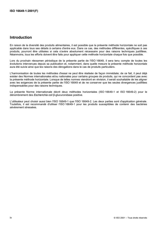 ISO 16649-1:2001 ISO 16649-1:2001 - Microbiologie des aliments -- Méthode horizontale pour le dénombrement des Escherichia coli beta-glucuronidase positive - Page 4 preview