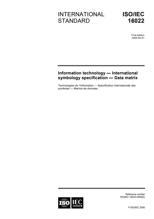 ISO/IEC 16022:2000 - Information technology -- International symbology specification -- Data Matrix