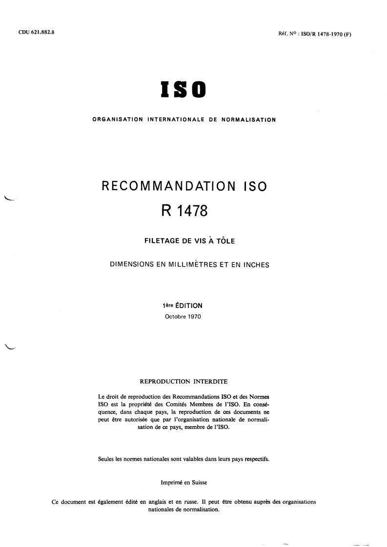 ISO/R 1478:1970 - Title missing - Legacy paper document
Released:1/1/1970