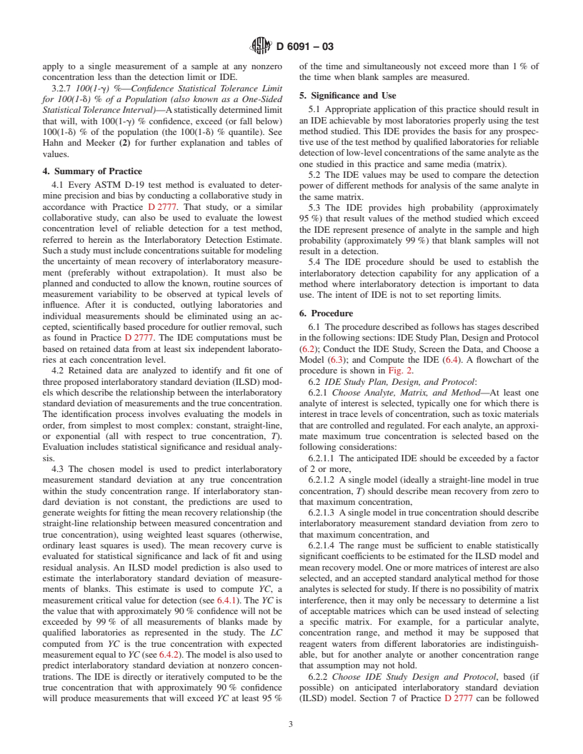 ASTM D6091-03 - Standard Practice for 99 %/95 % Interlaboratory Detection Estimate (IDE) for Analytical Methods with Negligible Calibration Error