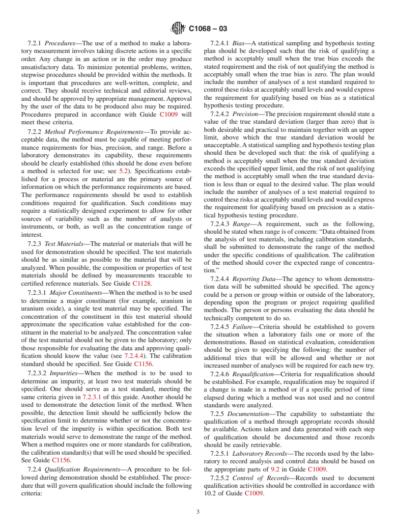 ASTM C1068-03 - Standard Guide for Qualification of Measurement Methods by a Laboratory Within the Nuclear Industry