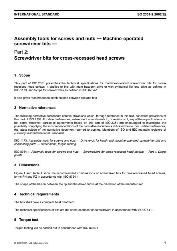 ISO 2351-2:2002 ISO 2351-2:2002 - Assembly tools for screws and nuts -- Machine-operated screwdriver bits - Page 4 preview
