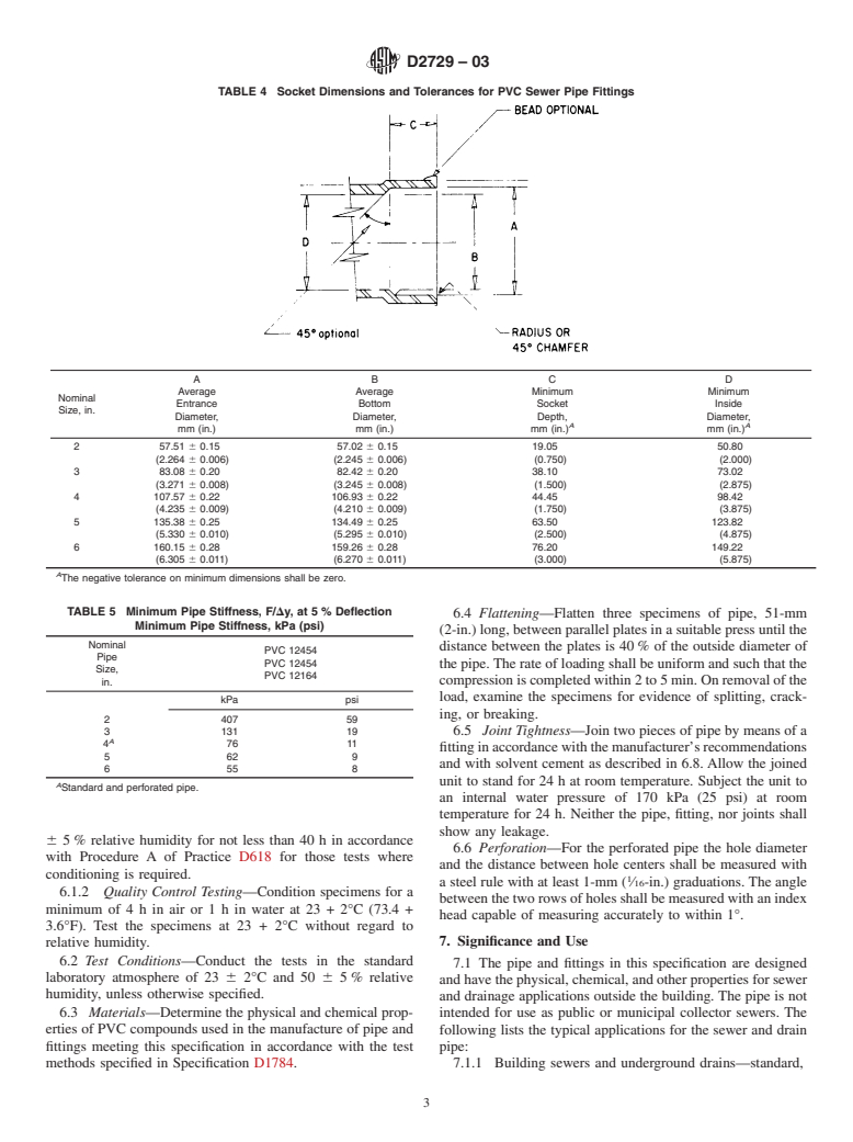 ASTM D2729-03 - Standard Specification for Poly(Vinyl Chloride) (PVC) Sewer Pipe and Fittings