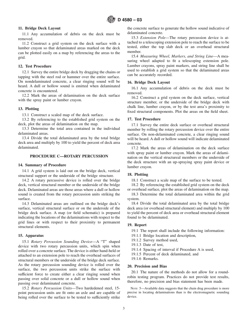 ASTM D4580-03 - Standard Practice for Measuring Delaminations in Concrete Bridge Decks by Sounding