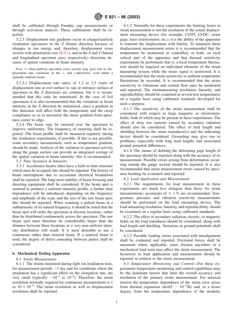 ASTM E821-96(2003) - Standard Practice for Measurement of Mechanical Properties During Charged-Particle Irradiation