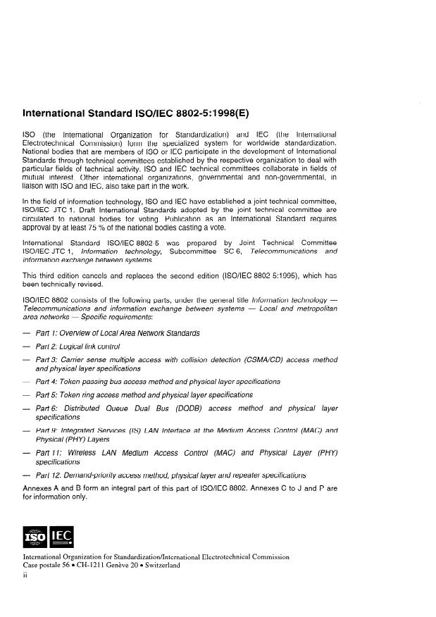 ISO/IEC 8802-5:1998 ISO/IEC 8802-5:1998 - Information technology -- Telecommunications and information exchange between systems -- Local and metropolitan area networks -- Specific requirements - Page 4 preview