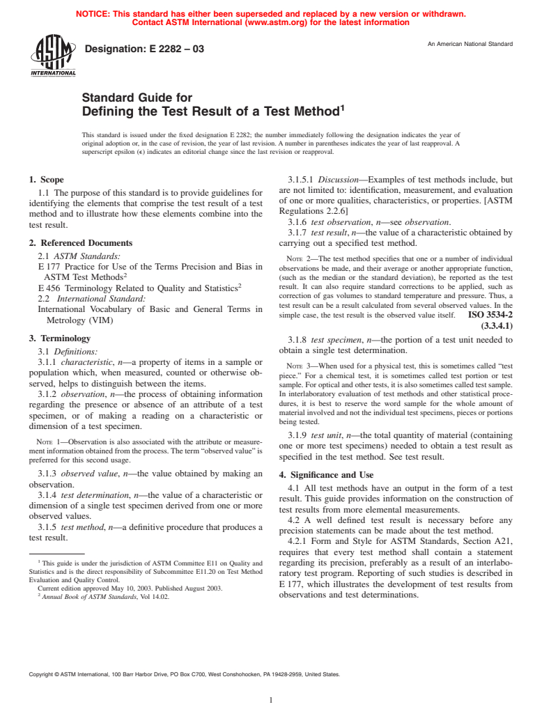 ASTM E2282-03 - Standard Guide for Defining the Test Result of a Test Method