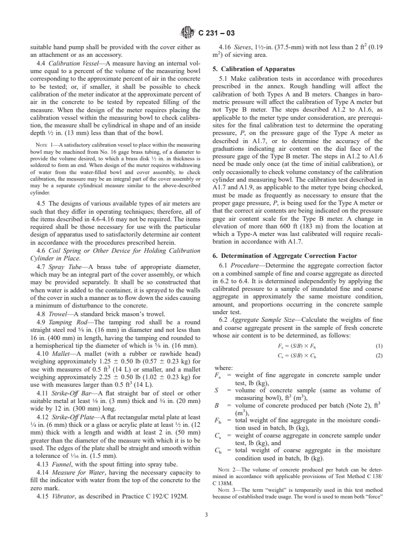 ASTM C231-03 - Standard Test Method for Air Content of Freshly Mixed Concrete by the Pressure Method