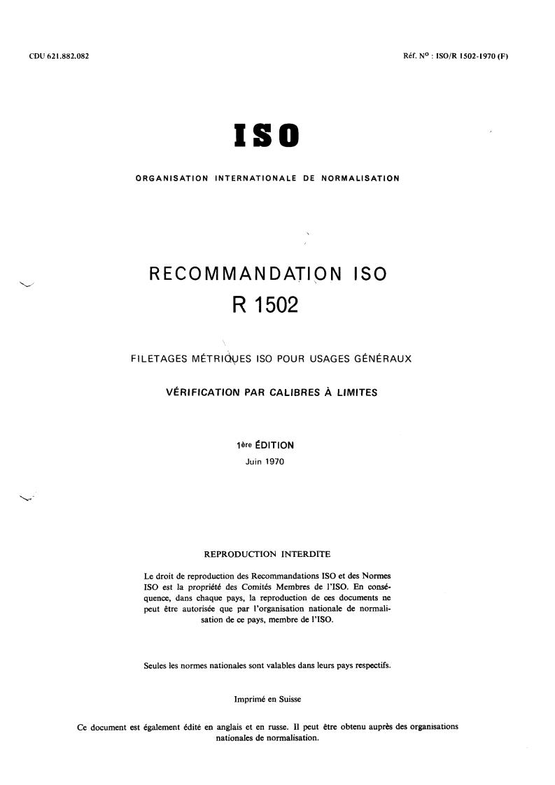 ISO/R 1502:1970 - Title missing - Legacy paper document
Released:1/1/1970