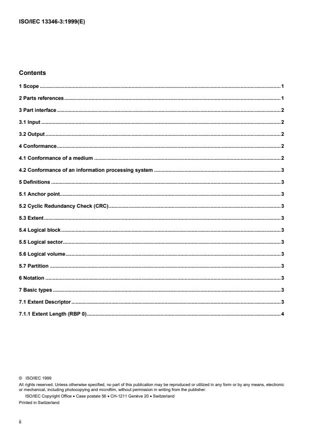 ISO/IEC 13346-3:1999 ISO/IEC 13346-3:1999 - Information technology -- Volume and file structure of write-once and rewritable media using non-sequential recording for information interchange - Page 2 preview
