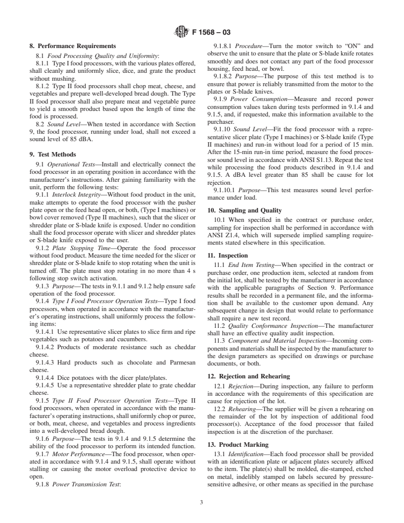 ASTM F1568-03 - Standard Specification for Food Processors, Electric