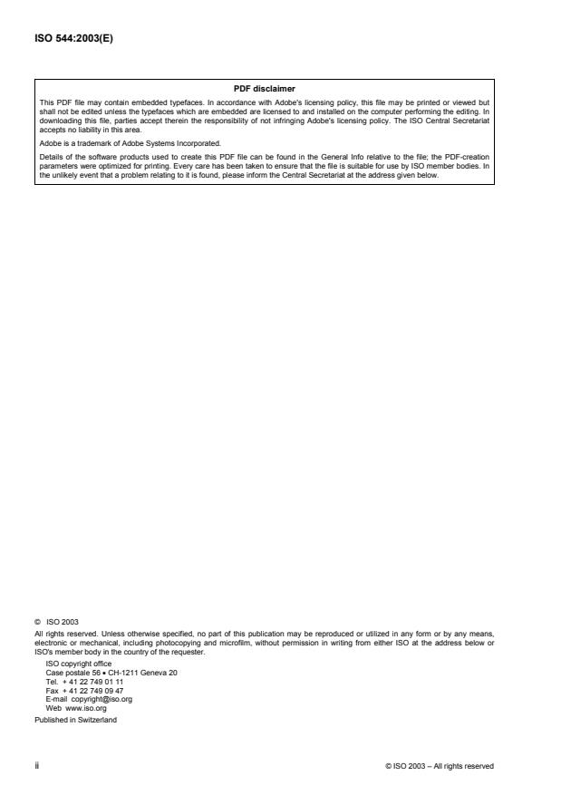 ISO 544:2003 ISO 544:2003 - Welding consumables -- Technical delivery conditions for welding filler materials -- Type of product, dimensions, tolerances and markings - Page 2 preview