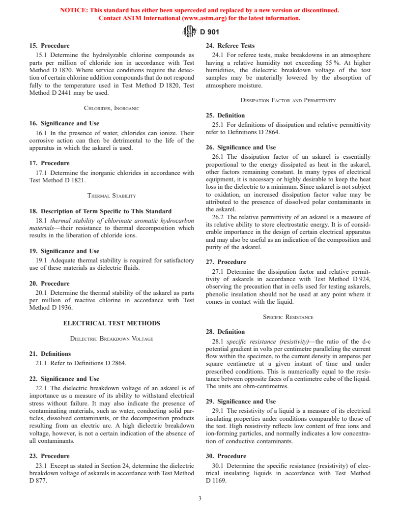 ASTM D901-91(1997) - Standard Test Methods for Askarels (Withdrawn 2004)