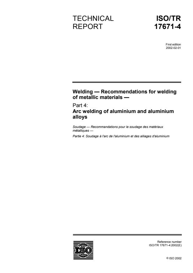 ISO/TR 17671-4:2002 - Welding -- Recommendations for welding of metallic materials