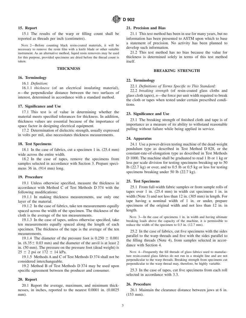 ASTM D902-00 - Standard Test Methods for Flexible Resin-Coated Glass Fabrics and Glass Fabric Tapes Used for Electrical Insulation