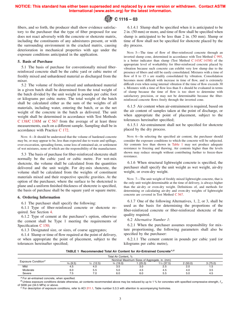 ASTM C1116-03 - Standard Specification for Fiber-Reinforced Concrete and Shotcrete