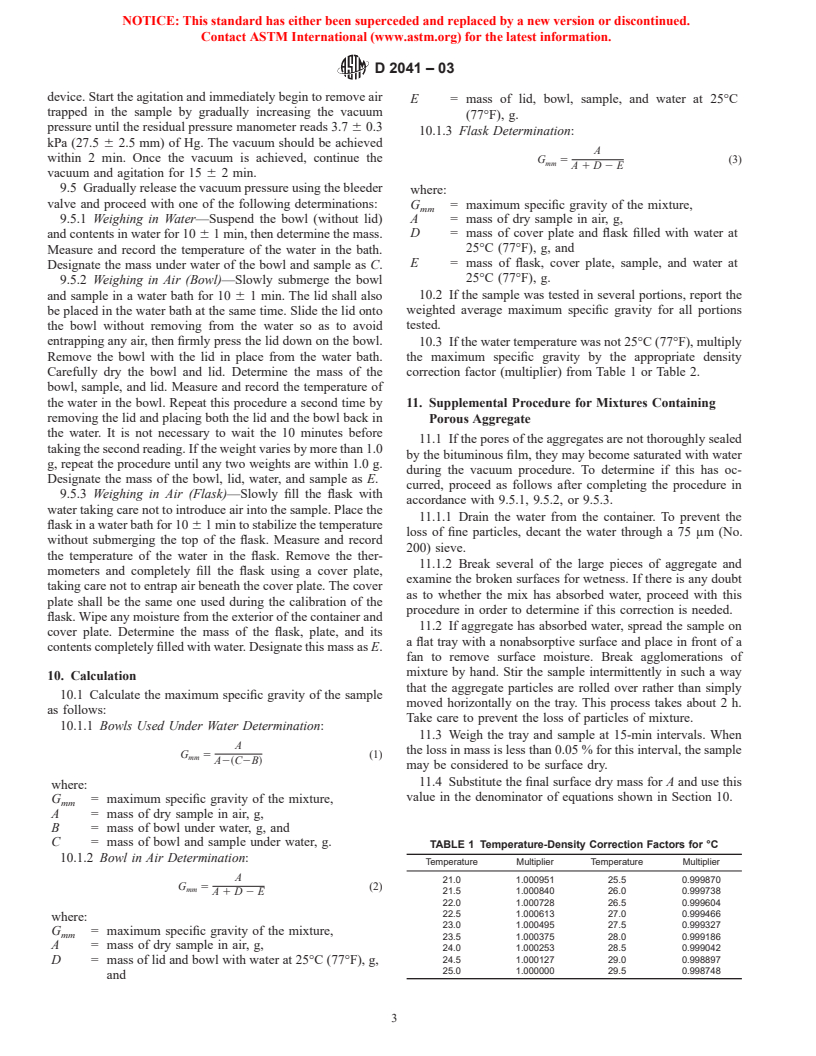 ASTM D2041-03 - Standard Test Method for Theoretical Maximum Specific Gravity and Density of Bituminous Paving Mixtures