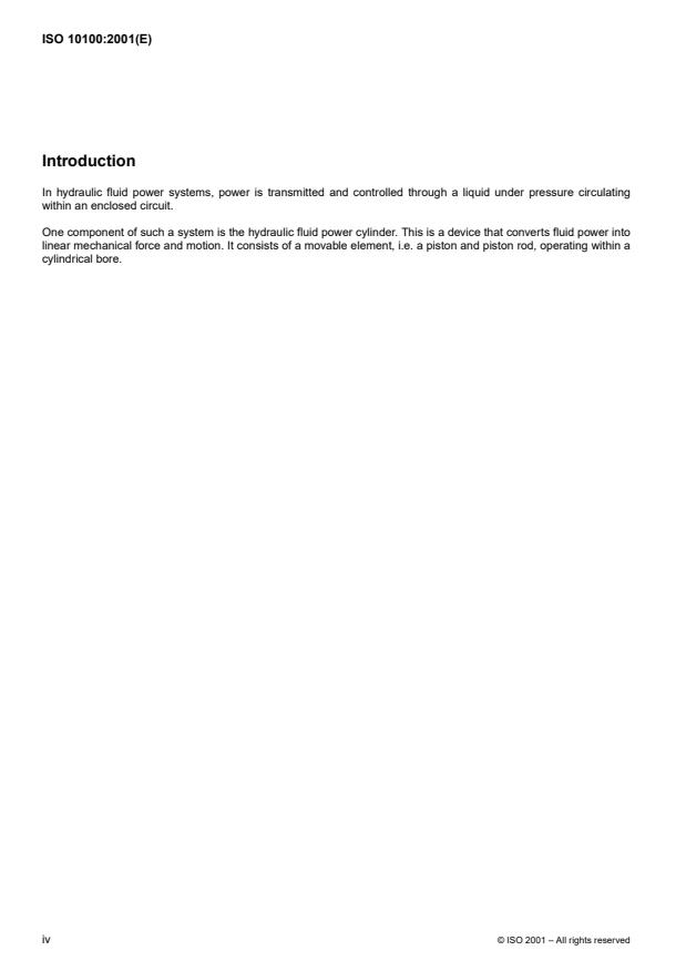 ISO 10100:2001 ISO 10100:2001 - Hydraulic fluid power -- Cylinders -- Acceptance tests - Page 4 preview