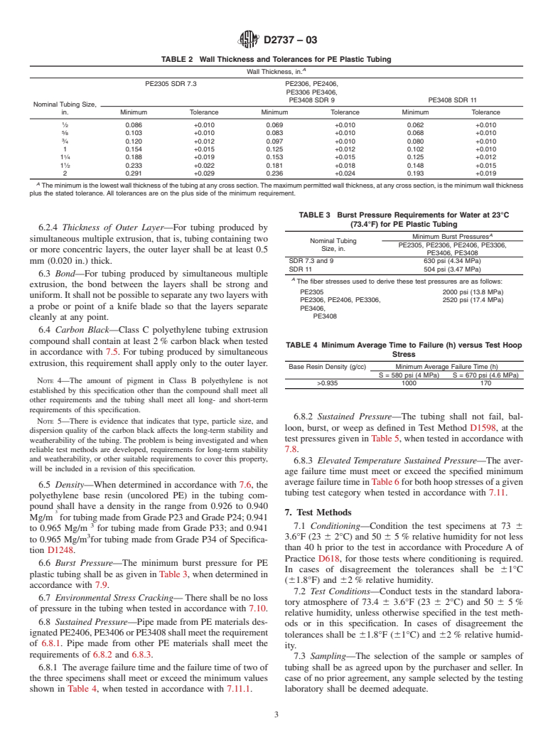 ASTM D2737-03 - Standard Specification for Polyethylene (PE) Plastic Tubing