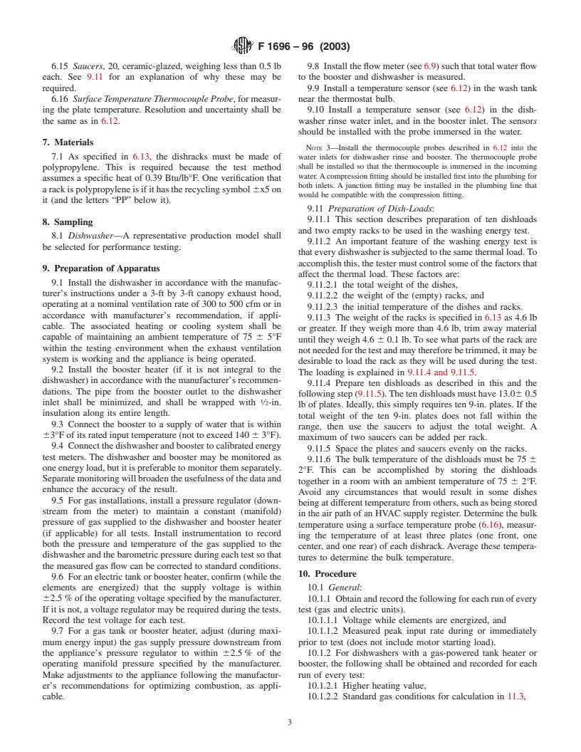 ASTM F1696-96(2003) - Standard Test Method for Energy Performance of Single-Rack Hot Water Sanitizing, Door-Type Commerical Dishwashing Machines