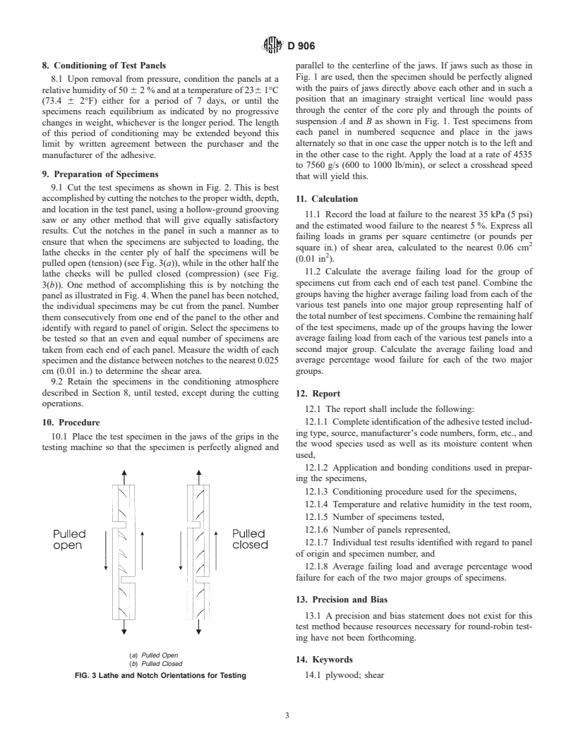 ASTM D906-98 - Standard Test Method for Strength Properties of Adhesives in Plywood Type Construction in Shear by Tension Loading