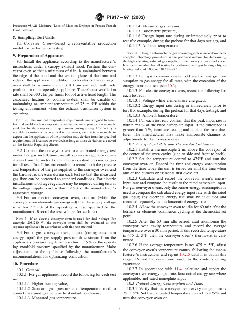 ASTM F1817-97(2003) - Standard Test Method for Performance of Conveyor Ovens