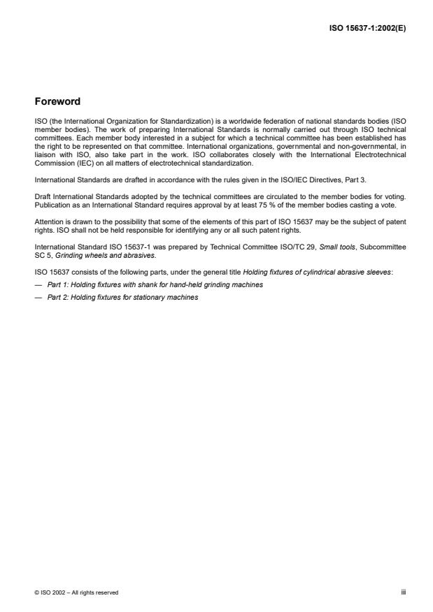 ISO 15637-1:2002 - Holding fixtures of cylindrical abrasive sleeves