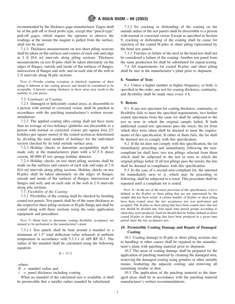 ASTM A950/A950M-99(2003) - Standard Specification for Fusion Bonded Epoxy-Coated Structural Steel H-Piles and Sheet Piling