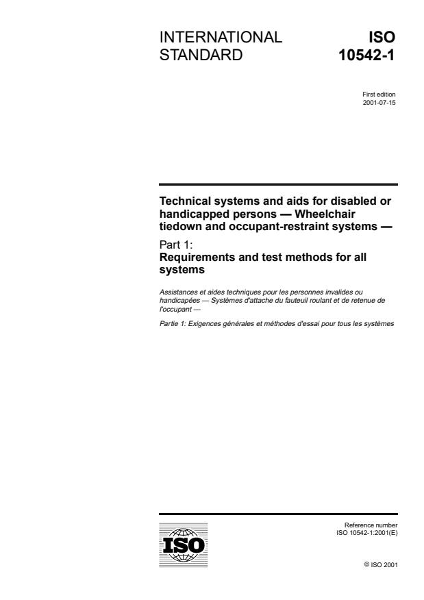ISO 10542-1:2001 - Technical systems and aids for disabled or handicapped persons -- Wheelchair tiedown and occupant-restraint systems