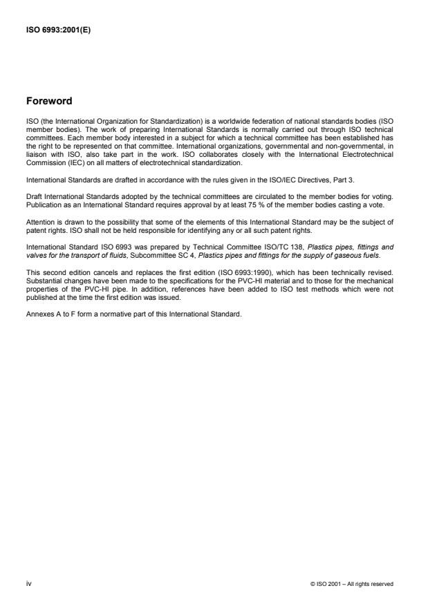 ISO 6993:2001 ISO 6993:2001 - Buried, high-impact poly(vinyl chloride) (PVC-HI) pipes for the supply of gaseous fuels -- Specifications - Page 4 preview