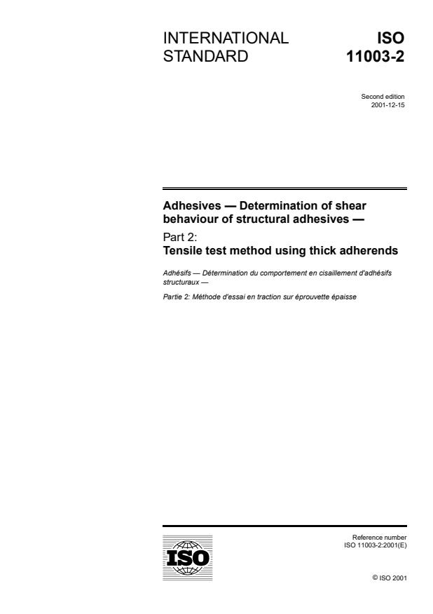 ISO 11003-2:2001 - Adhesives -- Determination of shear behaviour of structural adhesives