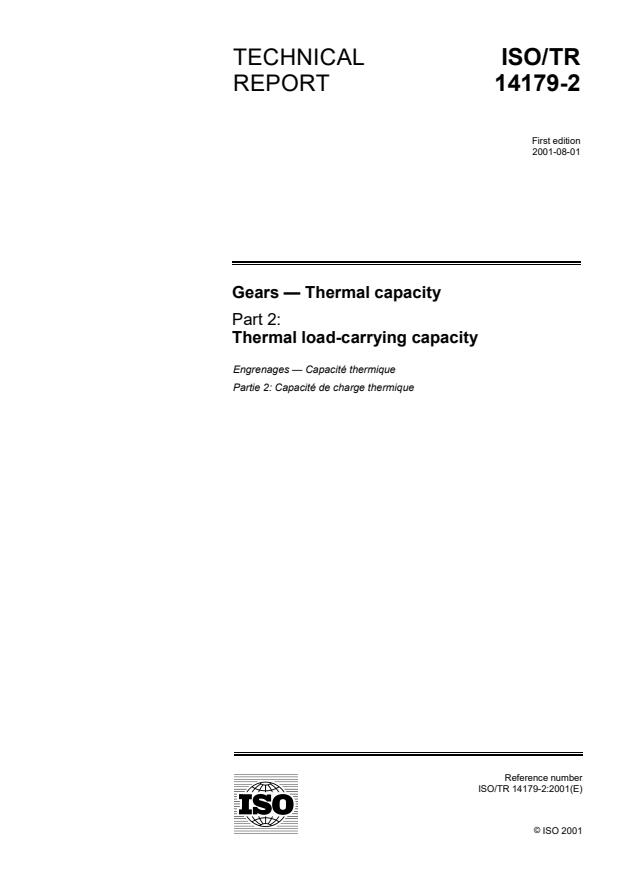 ISO/TR 14179-2:2001 - Gears -- Thermal capacity