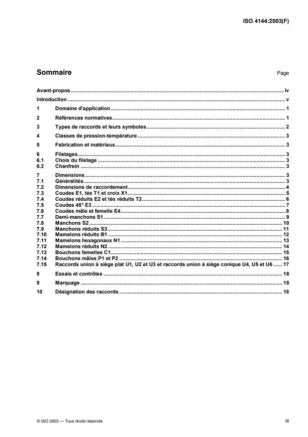 ISO 4144:2003 - Tuyauteries -- Raccords en acier inoxydable, filetés conformément a l'ISO 7-1