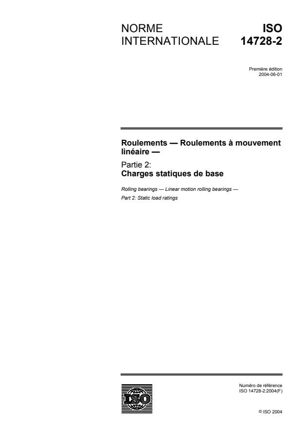 ISO 14728-2:2004 - Roulements -- Roulements a mouvement linéaire