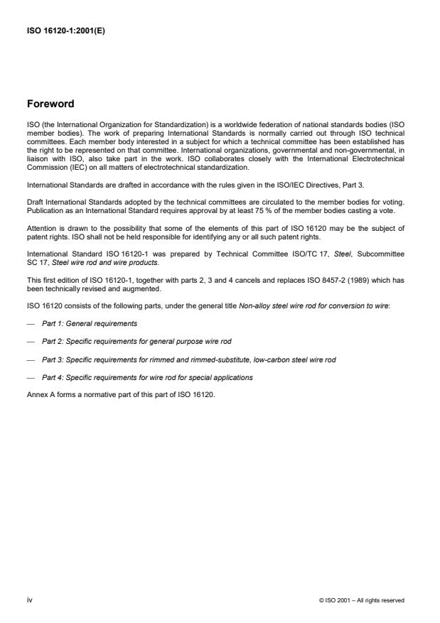 ISO 16120-1:2001 ISO 16120-1:2001 - Non-alloy steel wire rod for conversion to wire - Page 4 preview